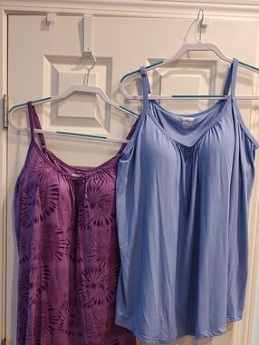 32 Degrees Two Purple Tie-Dye & Light Blue Tank Tops Duo